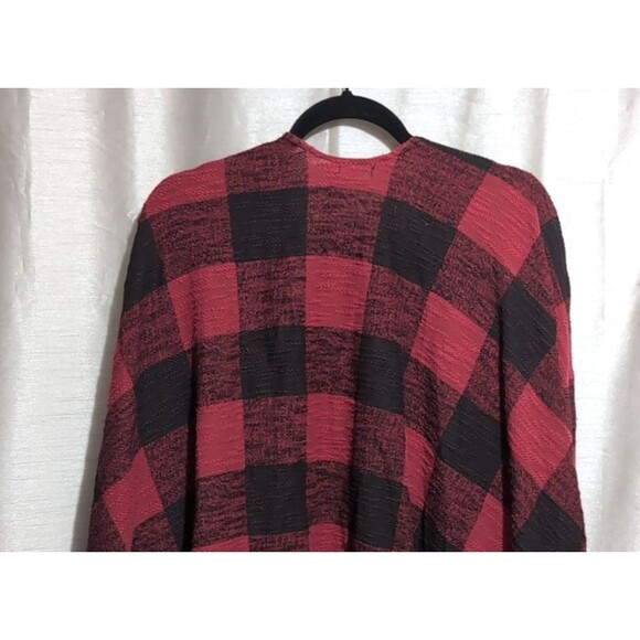 Mossimo Supply Red/Black Buffalo Plaid Poncho Cardigan Open Cape Fringe S/M - Picture 16 of 16